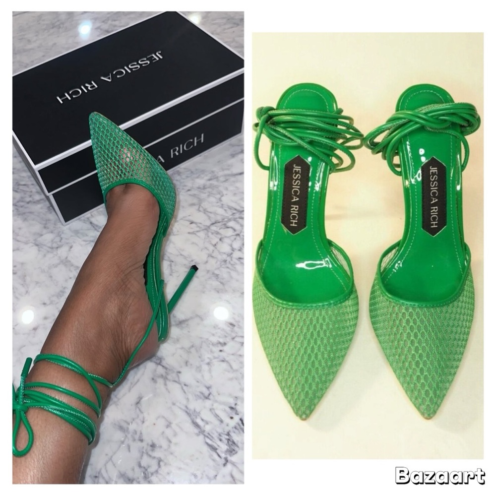 Jessica Rich Green Mash Strappy Lace-Up Heels, Size:39 IT / 9 US